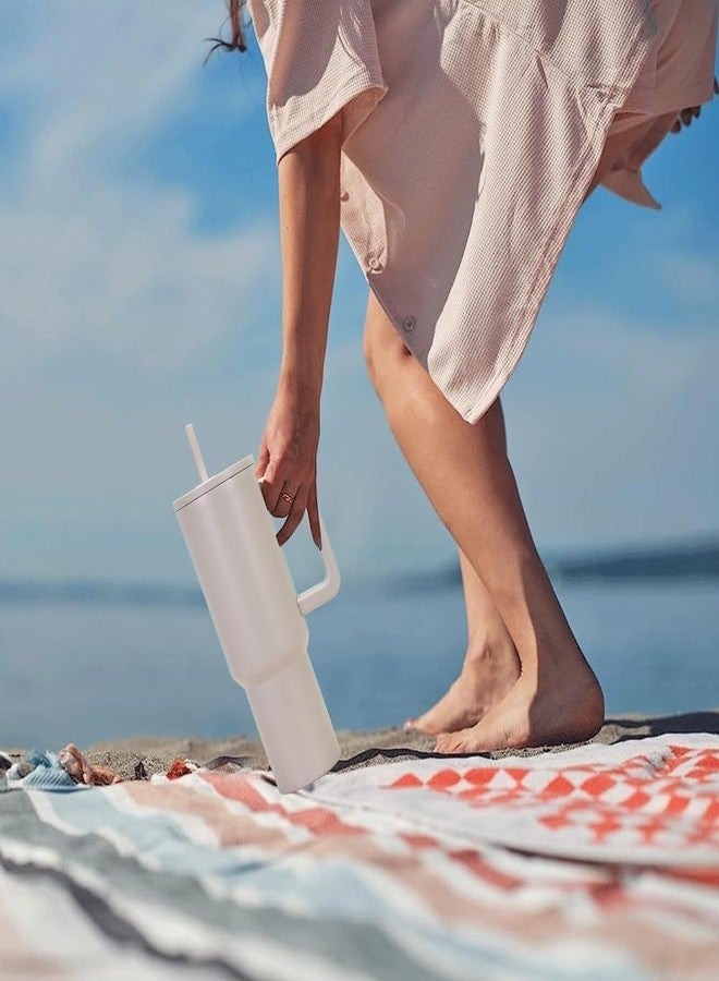 KELVEE كوب كيلفي سعة 40 أونصة مع مقبض وغطاء ماصة، كوب قابل لإعادة الاستخدام مانع للتسرب، كوب مثالي لشرب القهوة المثلجة، مثالي للسفر والنادي الرياضي، سعة 1.2 لتر (لون الشوفان). - Image 4